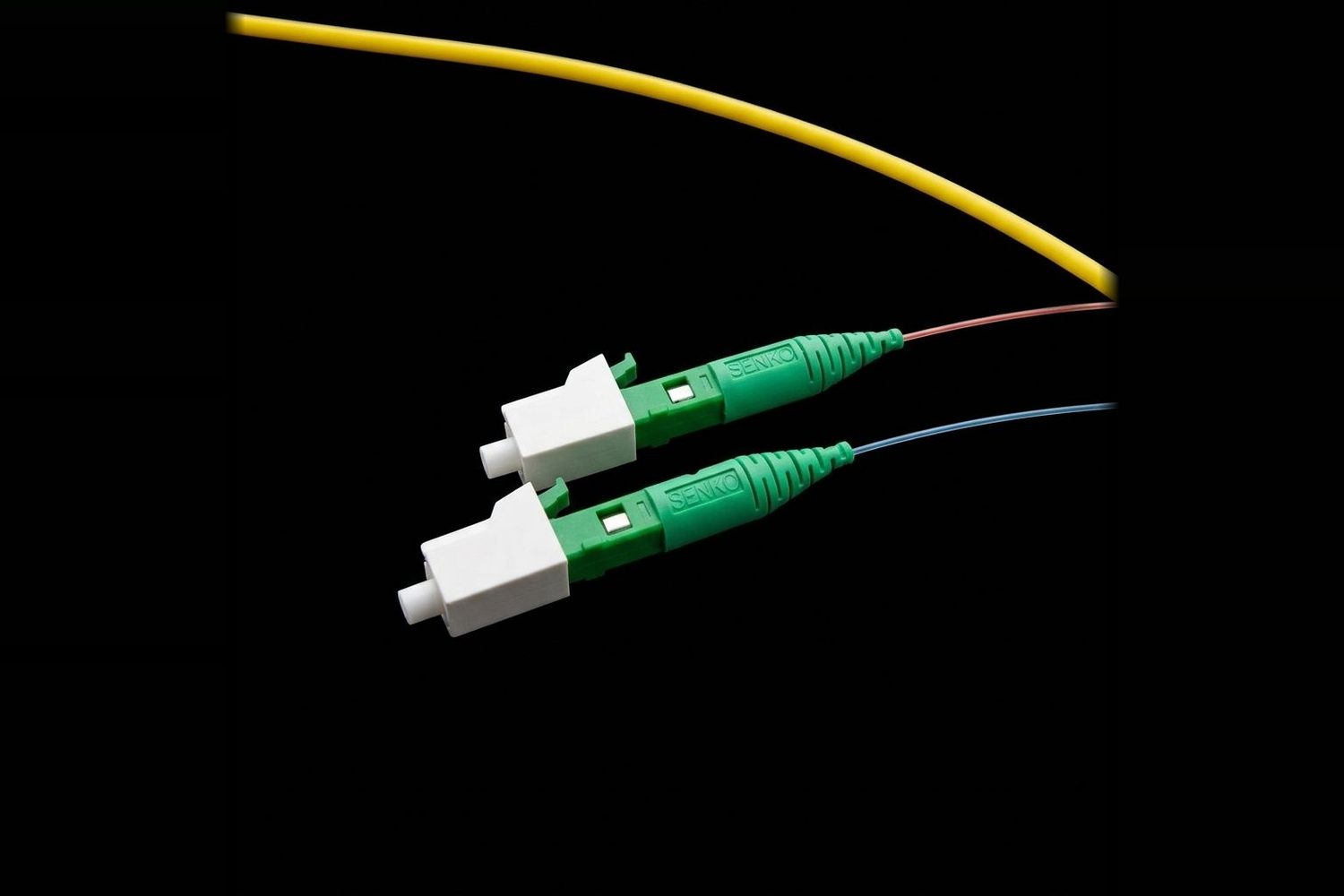 Yellow blown fibre with green SC/APC connectors