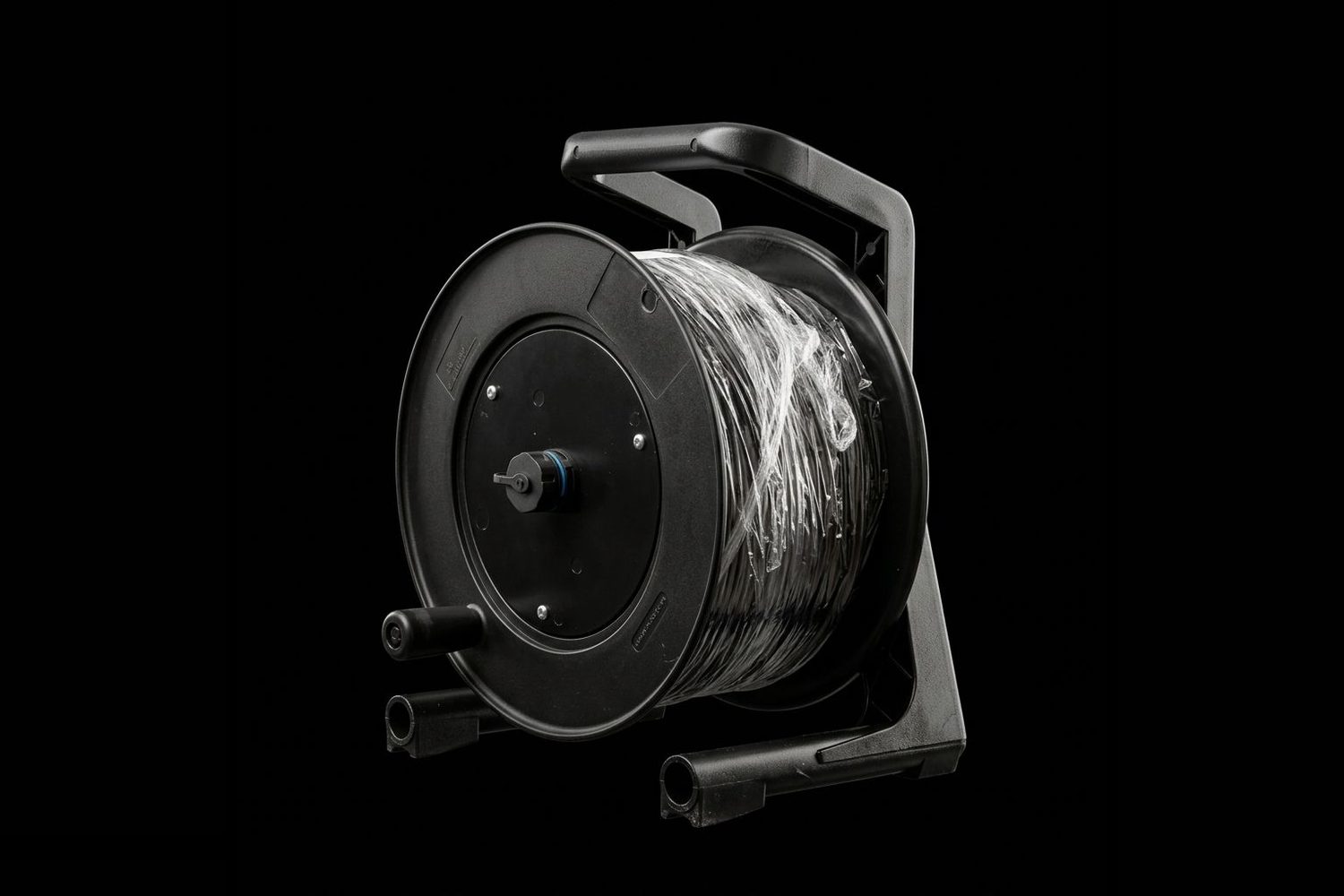 Deployable copper cable assembly on a black reel