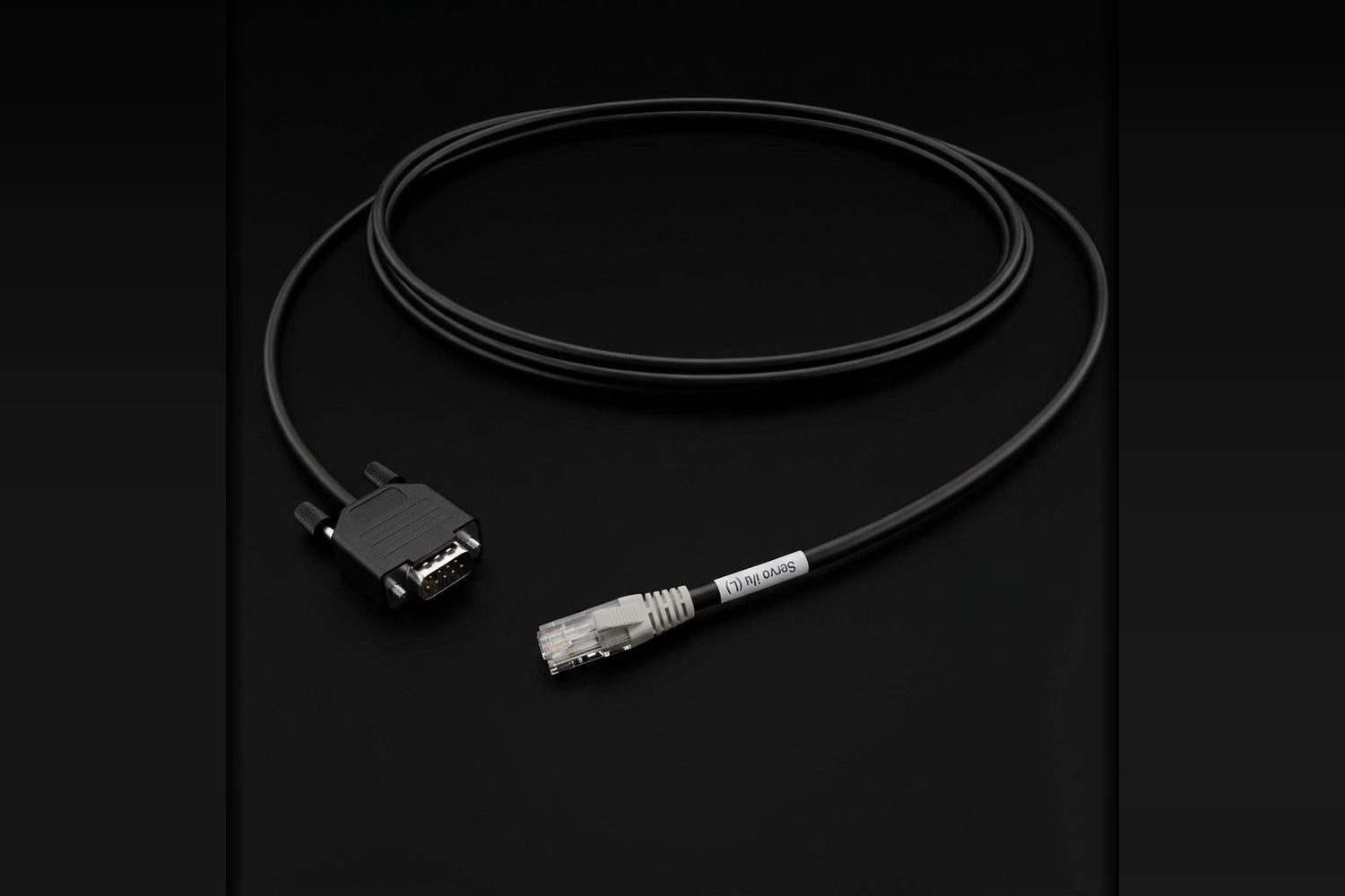 Black cable assemblies terminated with RJ-style plugs and yellow strain-relief boots