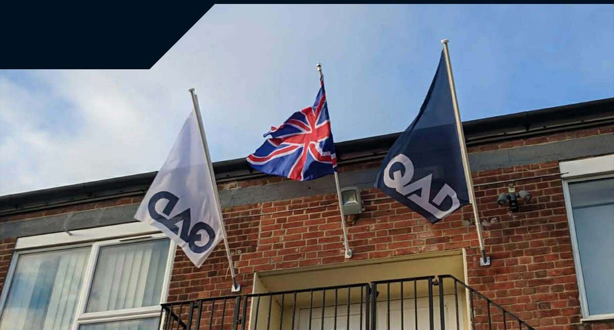 QAD Networks building in Essex with QAD and Union flags